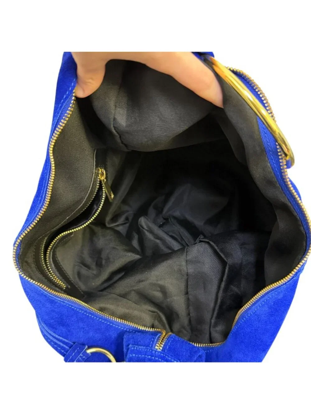 Marlon Blue Genuine Leather Hobo Bag With Gold-Tone Accents